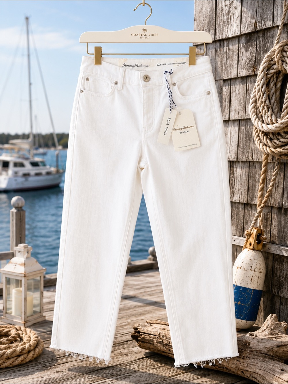 NWT Tommy Bahama Ella Twill High Rise Straight Crop Jeans White Size 6 - Picture 15 of 16